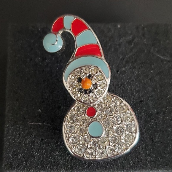 Swarovski Jewelry - Swarovski‎ Snowman Pin Rhodium Plate Blue & Red Enamel & Clear Crystals NWT Swan